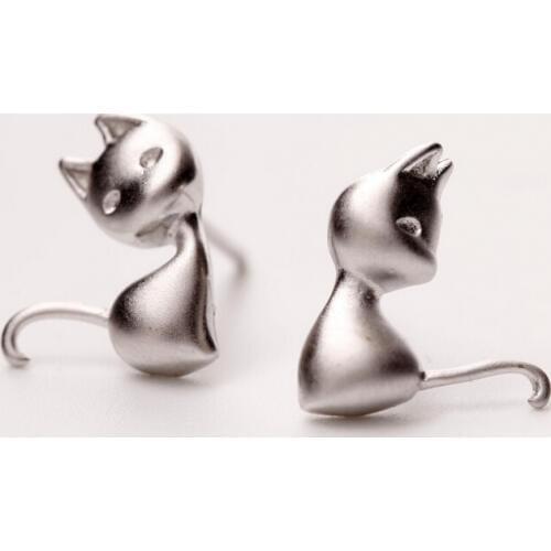 Long tailed cat asymetric earrings woman 100% 925 Sterling silver Jewelry fashion Hypoallergenic Stud earrings for women gift