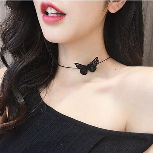Lace Clavicle Necklace Women Butterfly Choker Maxi Necklace Black White Lace Necklace Neck Strap Clavicle Chain Fashion Jewelry