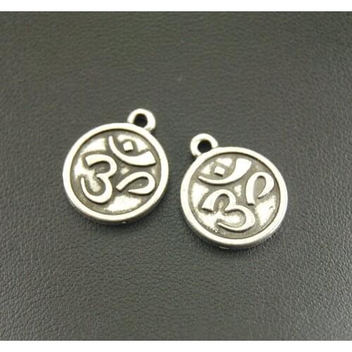 10 Pcs Silver Color OM Aum Ohm Mantra Sign Disc Charm Accessories For Jewelry Making A909