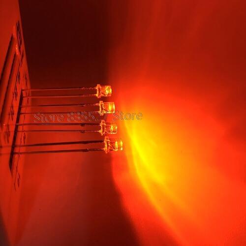 100PCS/LOT F3 3mm flat head Water Clear Orange 600-605nm LED light-emitting diode Lamp beads For DIY lights