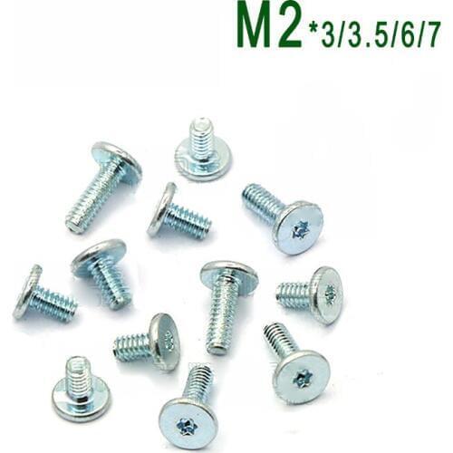 100Pcs M2 Carbon Steel Trox Flat Thin Head Machine Screw Head thickness 0.8mm Blue Zinc Plated Length 3/3.5/6/7mm