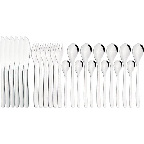 24Pcs Mirror Cutlery Set 18/10 Stainless Steel Dinnerware Set Western Knives Fork Coffee Spoon Dinner Flatware Kitchen Tableware