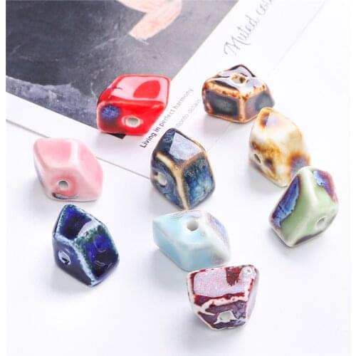 5Pcs 20x14x14mm Trapezoid Flower Glaze Ceramic Porcelain Beads For Jewelry Making Accessies DIY Bracelets Necklaces Earrings