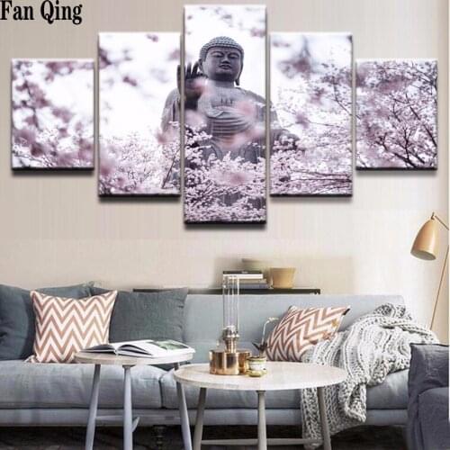 5pcs/set DIY 5D Full square/round Diamond Painting Religious Buddha cherry blossom Embroidery Cross Stitch Kit Rhinestone Decor