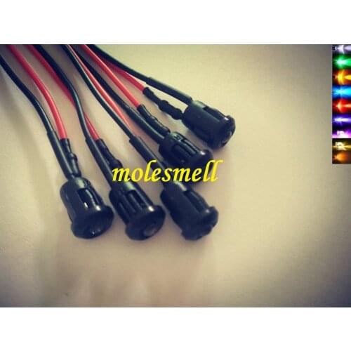 5pcs 3mm 12V DC Pre-Wired water clear round LED + Bezel Holder Light Lamp red yellow blue green white orange uv pink warm white