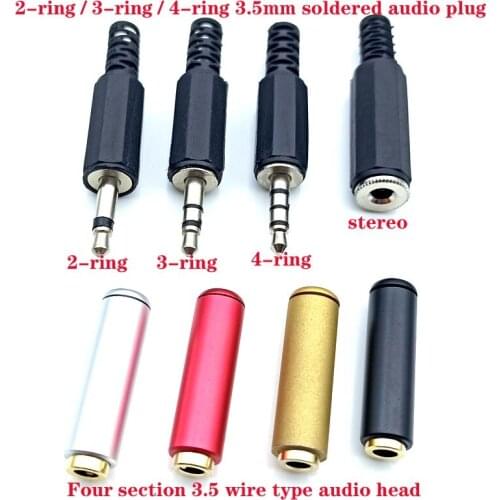 50PCS/Lot 3.5mm Audio Connector Male plug female jack Two Channel Stereo HeadPhone Plug Adaptor 2/3/4pole With shell Repair DIY