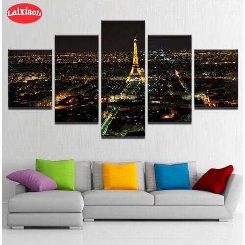 5D DIY Diamond Embroidery Paris tower city architecture night view Full Kits Diamond Painting Cross Stitch Decor For Home5 PCS