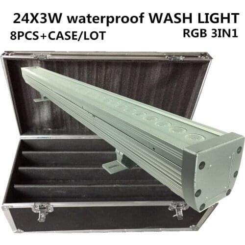 8PCS/ 24X3W Waterproof LED wash light +Flight Case RGB 3IN1 IP65 LED PAR DMX512 3/7CH disco light,professional dj equipment