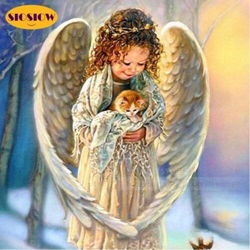 5d Diy Diamond Mosaic Embroidery 3D Diamond Painting Angel Wings Girl Full Square Round Drill Cross Stitch Decor Home Gifts Room