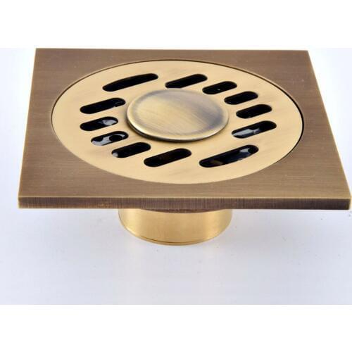 Antique Brass Vintage Carved Flower Pattern Bathroom Shower Drain 4" Square Floor Drain Waste Grates Bathroom Accessory mhr084