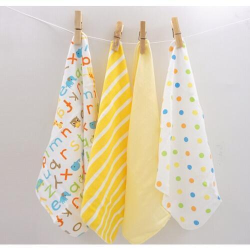 H13 Free shipping baby small square / feeding napkin soft cotton cloth Yellow letters pattern 4 pieces installed size 28 * 28