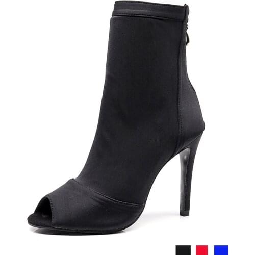 Women Ballroom Latin Dance Shoes Black Soft Bottom Bachata Salsa Dancing Shoes Sandalsfor Woman High Heel Latino Sock Boots