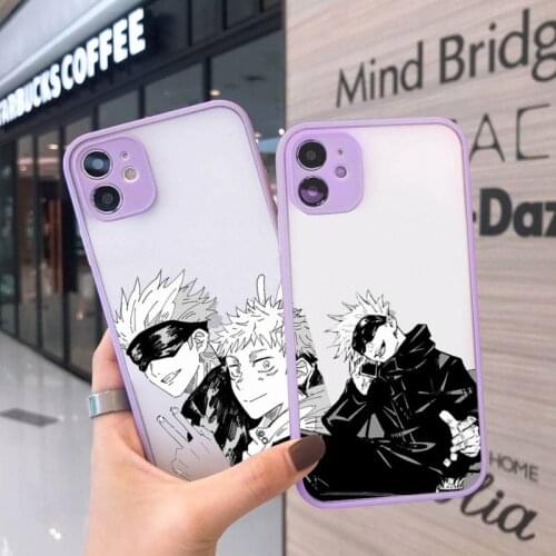 Japan Anime Jujutsu Kaisen Phone Case For iPhone 12 11 Mini Pro XR XS Max 7 8 Plus X Matte transparent Purple Back Cover