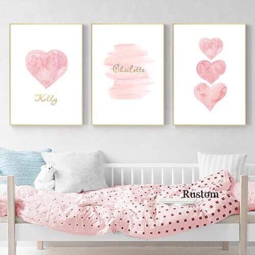 Girl Room Decor Modern Fashion Wall Art Printings Pink Heart Paintings On Wall Loft Nordic Canvas Pictures for Home Design