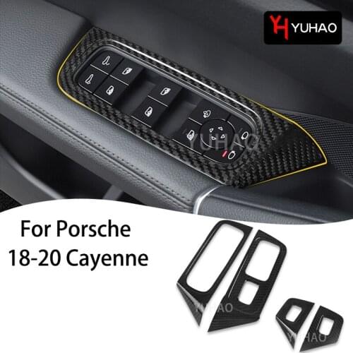 Car Door Window Regulator Decorative Frame Carbon Fiber Sticker For Porsche 2018-2020 Cayenne Automotive Interior Accessories