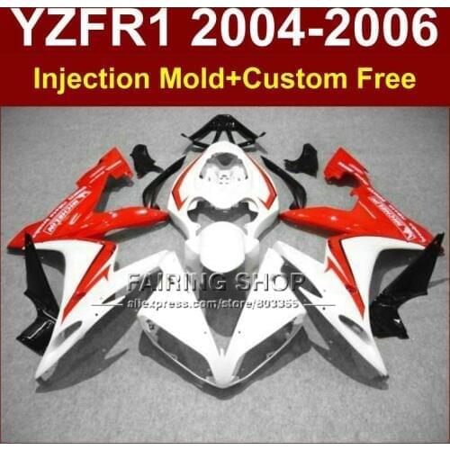 Custom Injection mold fairings kits for YAMAH R1 2004 2005 2006 YZF R1 04 05 06 YZF 1000 red white motorcycle body fairing parts