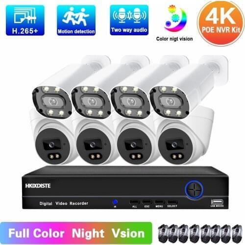 4K 8CH POE NVR Camera Kit Two Way Audio IP CCTV Camera Security System Set 8MP POE Dome Video Surveillance System Kit 8 Channel