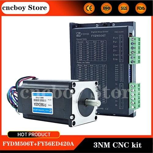 3NM CNC kit two-phase stepper motor driver NEMA23 stepper motor DC24V-50V FYDM506T+FY56ED420A high torque motor kit