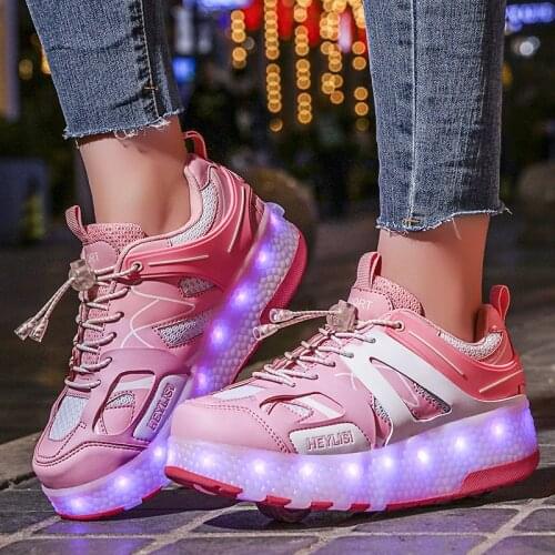 2021 Roller Skates USB Charge Child Sneakers Boy Girls Gift Led Light Shoes With 2 Wheels Convertible Sport Flying Shoes Flash