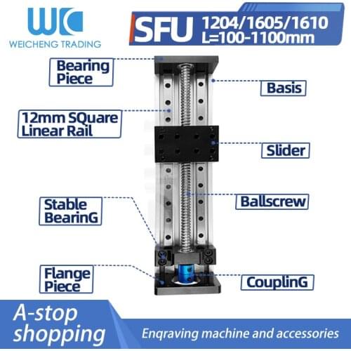 GX80 Inch Square Rail SFU1605/1204/1610 100-1100mm Ball Screw Sliding Table Sliding Cross Linear Slide Platform Guide XYZ Shaft