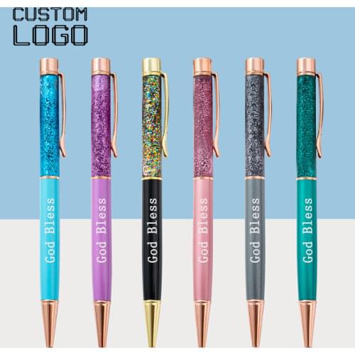 Fashion Gold Powder Dazzling Quicksand Creative Metal Crystal Gifts Customized Logo Office Stationery Company Ballpoint Pen