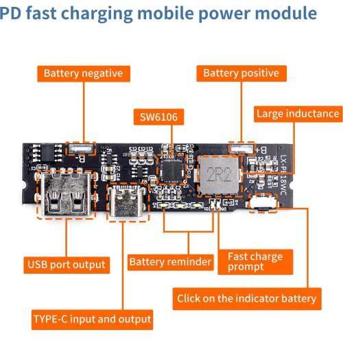 SW6106 PD fast charge QC3.0 mobile power module FCP two-way fast charge 5V9V12V