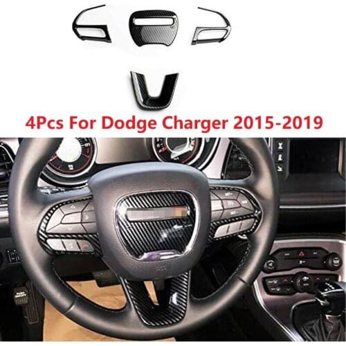 New High Quality 4PCS ABS Steering Wheel Carbon Fiber Cover Trims Fit For Dodge Charger 2015-2019 Car Styling Decor Accessories