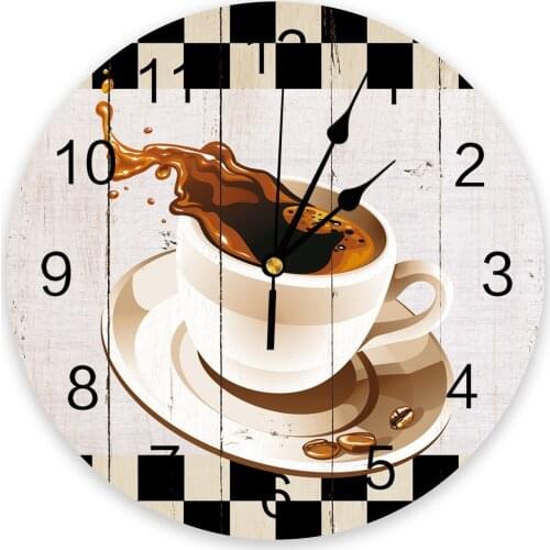 Coffee Wood Grain Retro Lattice Wall Clock For Modern Home Decoration Teen Room Living Room Needle Hanging Watch Table Clock