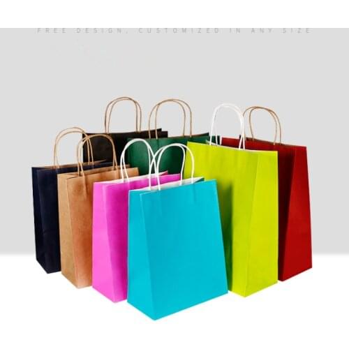 30 Pcs/lot 27*21*11cm Natural Kraft Paper Bag With Handle Party Recyclable Paper Gift Bags Environmental Protection wholesale
