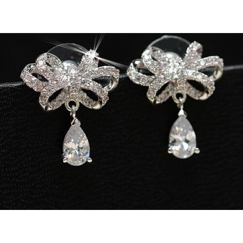 Lover Gift Classical Water Drop Wedding Engagement Cubic Zircon 925 Sterling Silver Stud Earrings Jewelry For Women