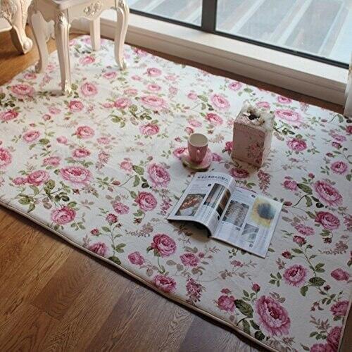 HUAMAO Romantic Floral Room Floor Rugs, American Country Style Floral Room Floor Mats,Sweet Rose Print Carpets For Living Room