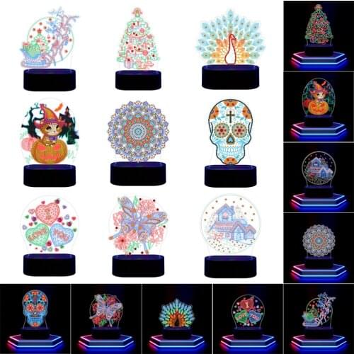 Christmas DIY Diamond Painting LED Light Christmas Night Lamp for Bedroom Christmas Decoration Gift Night Lamp Happy New Year