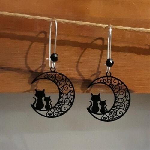 Moon earrings and black cats Fashion Goth Witch Jewelry Women Gift 2020 New Delicate And Beautiful Crescent Wholesale Statement