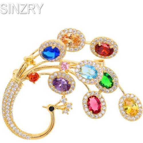 SINZRY new trendy CZ jewelry cubic zircon colorful peacock elegant bright brooches pin lady scarf button jewelry gift