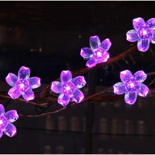 Cherry Blossom Flower Garland 3M 6M 10M Battery Powered LED String Fairy Lights Crystal Flowers For Indoor Wedding Decors Purple