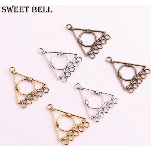 SWEET BELL 50pcs 24*31mm Three color Vintage Metal Triangle Charms for Earrings Making Diy Jewelry Connectors Charms D6222