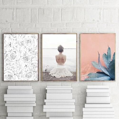 Beach Girls Canvas Posters and Prints Minimalist Painting Plant Cactus Wall Art Flower Decorative Picture Nordic Home For Decor