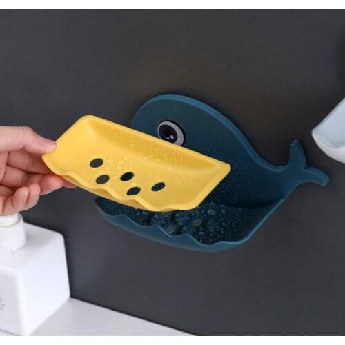 Creative Non-perforated Whale Soap Box Soap Holder Bathroom Toilet Rack Household Wall-mounted Drain Soap Box 2021