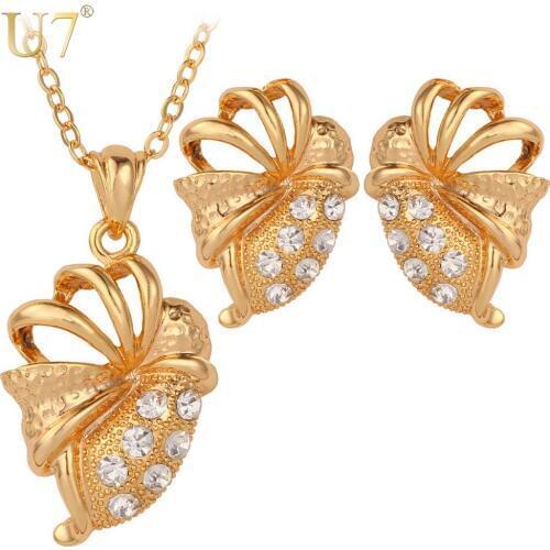 U7 Rhinestone Pendant Set Gold Color Fashion Jewelry Wholesale Unique Design Jewelry Set For Women S572