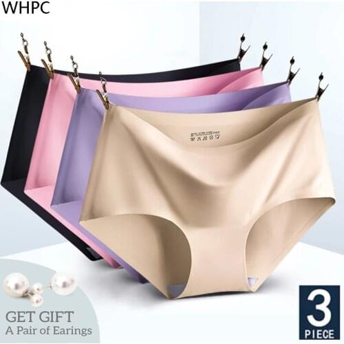 WHPC 3 Piece/Lot Seamless Panties Womens Solid Silk Panties Skin-friendly Female Underwear Lady Briefs Woman Knickers Underpant