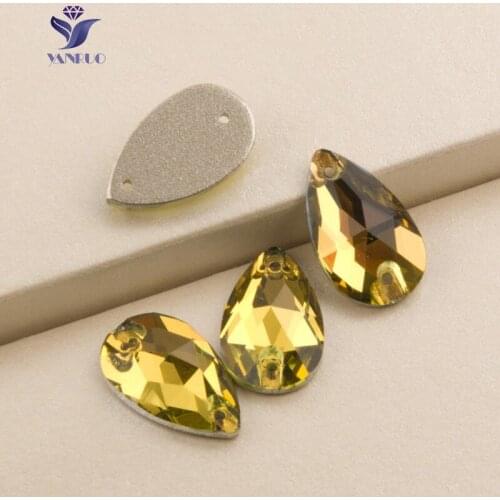 YANRUO 3230 Drop Light Topaz Sew On Drop Glass Rhinestones Sewing Flat back Crystals Sew Stones For Clothing
