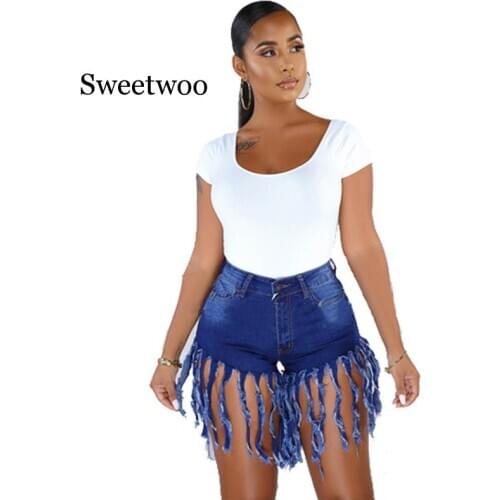 Plus Size Tassels Casual High Waist Denim Shorts Women Fashion Blue High Waist Streetwear Club Party Short Jeans Biker Shorts