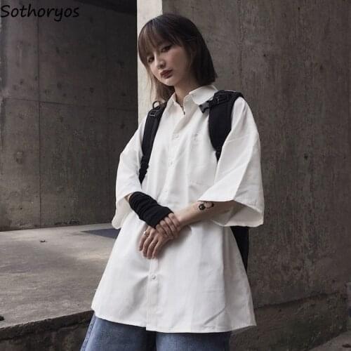 Oversized Shirts Women Loose Couples Retro Pockets All-match Fashion Casual Streetwear Unisex BF Solid Simple Korean Style Cozy