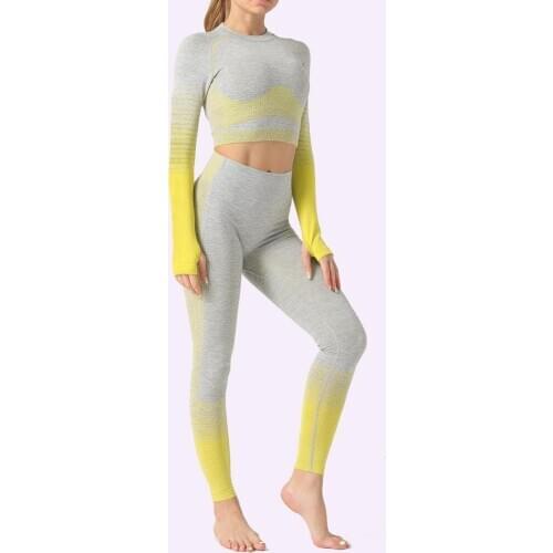 Women stripe GYM fitness Outfits Seamless Yoga Set High Waist Squat Proof workout Pants Stretchy sportswear Tracksuits