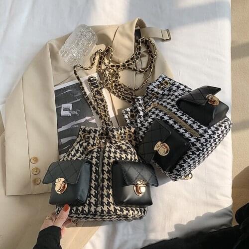 Womens Backpack Spring Autumn Retro Trend Chain Bucket Bag Girls Textured High Quality Graceful Shoulder Small Bag