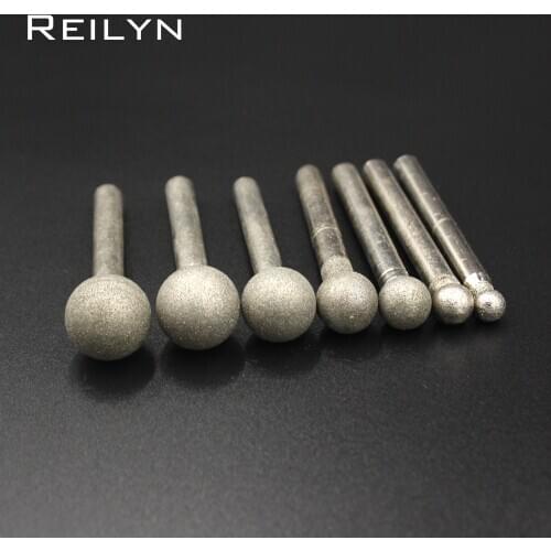Reilyn Round Head 6mm Ball Point Grinding Head Emery Diamond Grinding Bits 120# 6mm-30mm Jade Stone Polishing Bits 1Pc