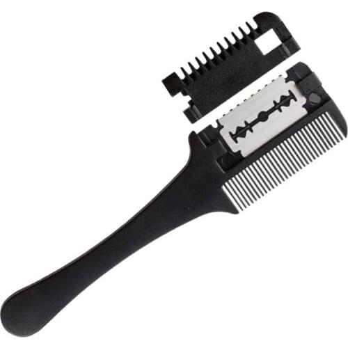 1pc Hair Cutting Comb Black Handle Hair Brushes with Razor Blades Cutting Thinning Trimmin Hair Salon DIY Styling Tools