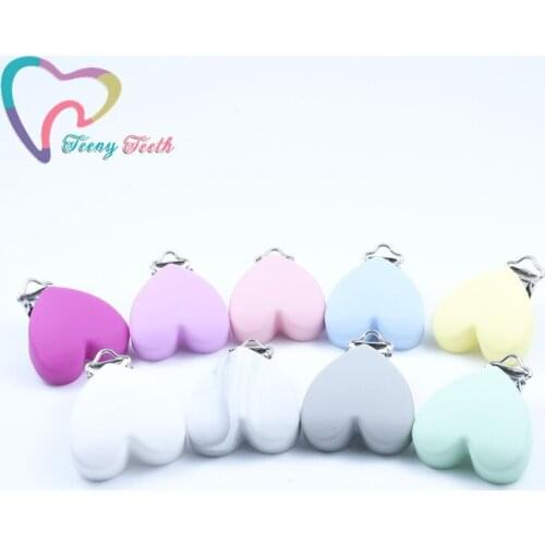 Teeny Teeth 1 PC Heart Shaped Silicone Pacifier Clip Holder Stainless Steel Clip With Food Grade Silicone DIY Clips Accessories