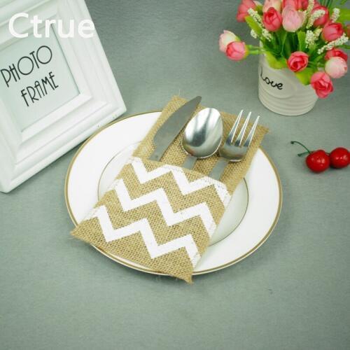 10PCS 21 *10CM Jute Tableware Pouch Pocket Burlap Knife and Fork Bag For Rustic Wedding Decoration table decor