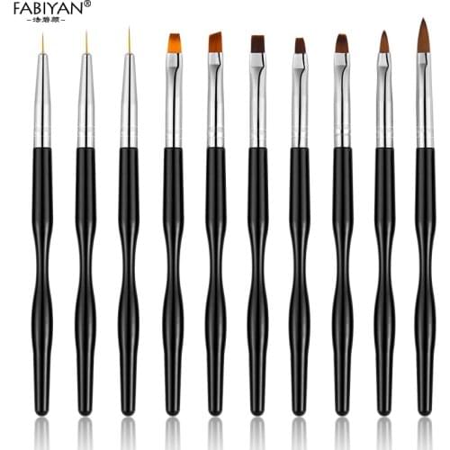 10Pcs Nail Art Liner UV Gel Painting Acrylic Brush Drawing Pen 3D Tips DIY Flower Lines Stripe Manicure Tools Black Set